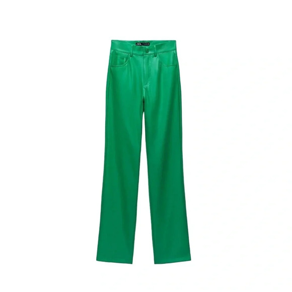 Zara Green Coloured / Vegan Faux Leather Trouser Pants Size  Small - Picture 4 of 8